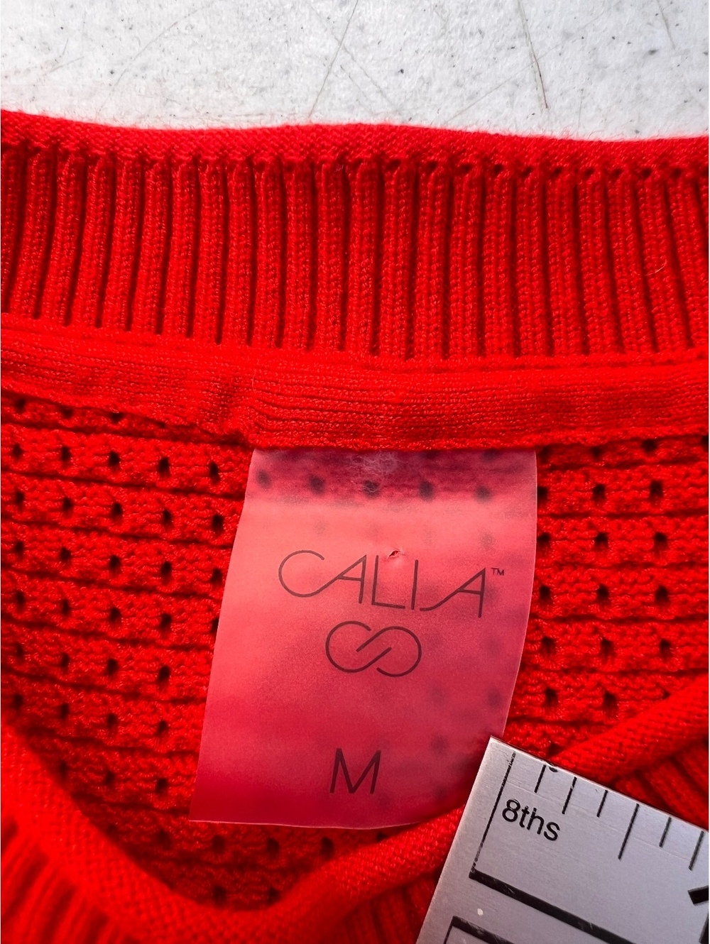 CALIA Red Open Knit Sweater Women’s M Textured Long Sleeve Pullover - Picture 4 of 7